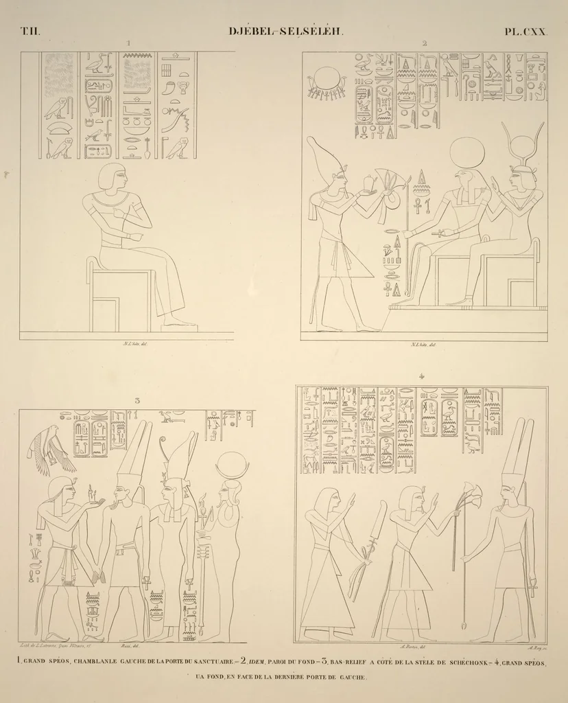 An illustration from Monuments de l'Égypte et de la Nubie, d'après les dessins exécutés sur les lieux sous la direction de Champollion-le-jeune, et les descriptions autographes qu'il en a rédigées; pub. sous les auspices de M. Guizot et de M. Thiers ... par une commission spéciale. Planches, 1835, leaf 138