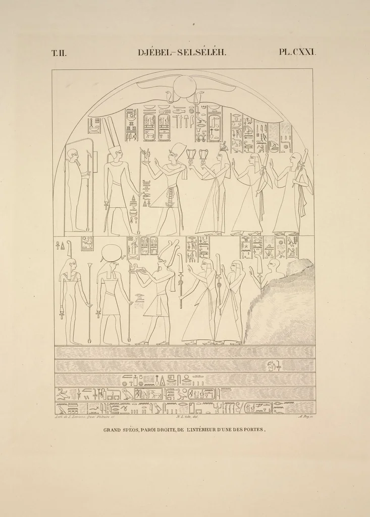 An illustration from Monuments de l'Égypte et de la Nubie, d'après les dessins exécutés sur les lieux sous la direction de Champollion-le-jeune, et les descriptions autographes qu'il en a rédigées; pub. sous les auspices de M. Guizot et de M. Thiers ... par une commission spéciale. Planches, 1835, leaf 139