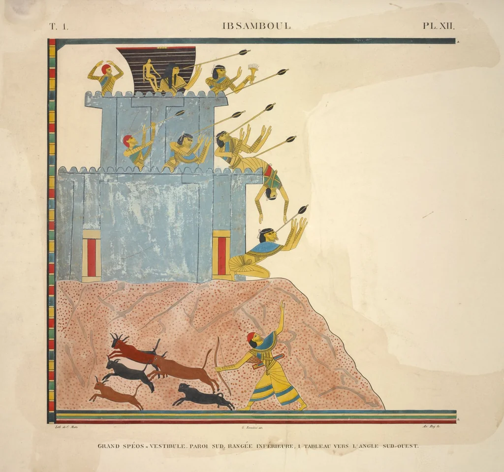An illustration from Monuments de l'Égypte et de la Nubie, d'après les dessins exécutés sur les lieux sous la direction de Champollion-le-jeune, et les descriptions autographes qu'il en a rédigées; pub. sous les auspices de M. Guizot et de M. Thiers ... par une commission spéciale. Planches, 1835, leaf 14