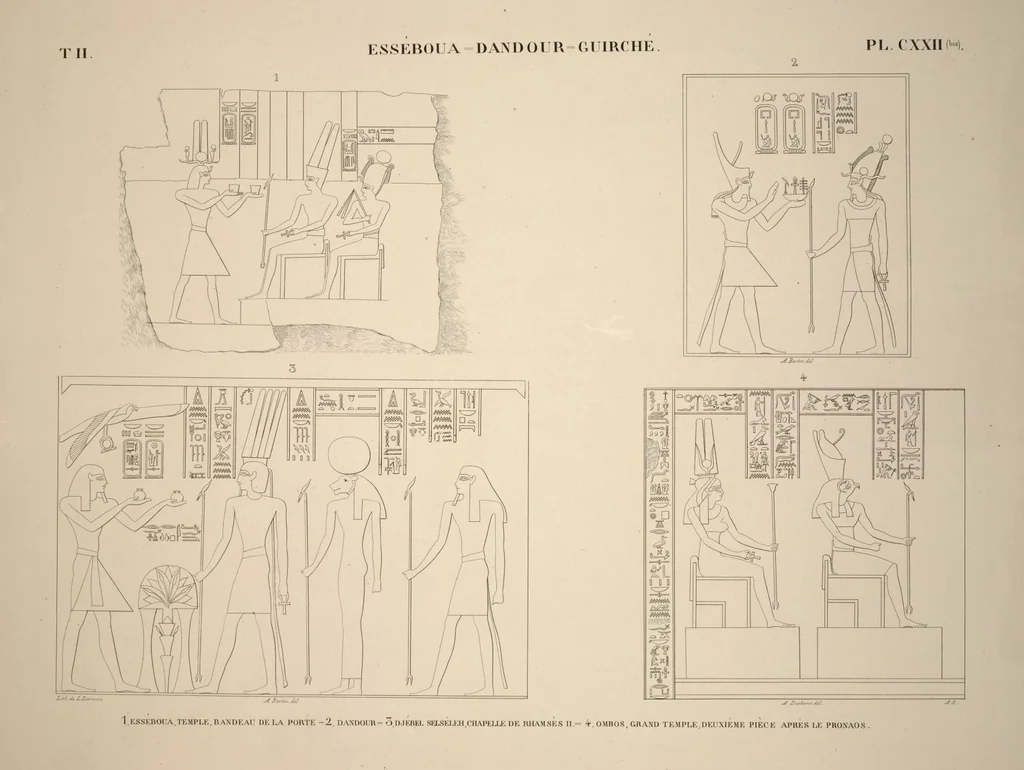 An illustration from Monuments de l'Égypte et de la Nubie, d'après les dessins exécutés sur les lieux sous la direction de Champollion-le-jeune, et les descriptions autographes qu'il en a rédigées; pub. sous les auspices de M. Guizot et de M. Thiers ... par une commission spéciale. Planches, 1835, leaf 141