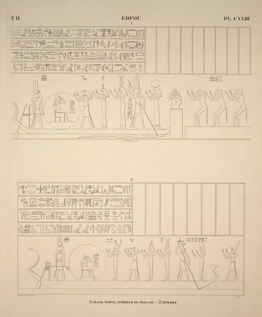 An illustration from Monuments de l'Égypte et de la Nubie, d'après les dessins exécutés sur les lieux sous la direction de Champollion-le-jeune, et les descriptions autographes qu'il en a rédigées; pub. sous les auspices de M. Guizot et de M. Thiers ... par une commission spéciale. Planches, 1835, leaf 143