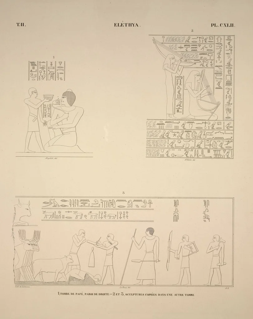An illustration from Monuments de l'Égypte et de la Nubie, d'après les dessins exécutés sur les lieux sous la direction de Champollion-le-jeune, et les descriptions autographes qu'il en a rédigées; pub. sous les auspices de M. Guizot et de M. Thiers ... par une commission spéciale. Planches, 1835, leaf 164