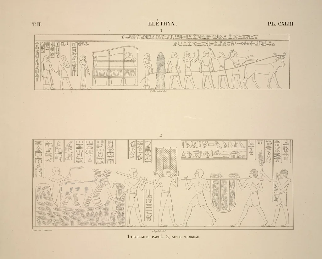 An illustration from Monuments de l'Égypte et de la Nubie, d'après les dessins exécutés sur les lieux sous la direction de Champollion-le-jeune, et les descriptions autographes qu'il en a rédigées; pub. sous les auspices de M. Guizot et de M. Thiers ... par une commission spéciale. Planches, 1835, leaf 165