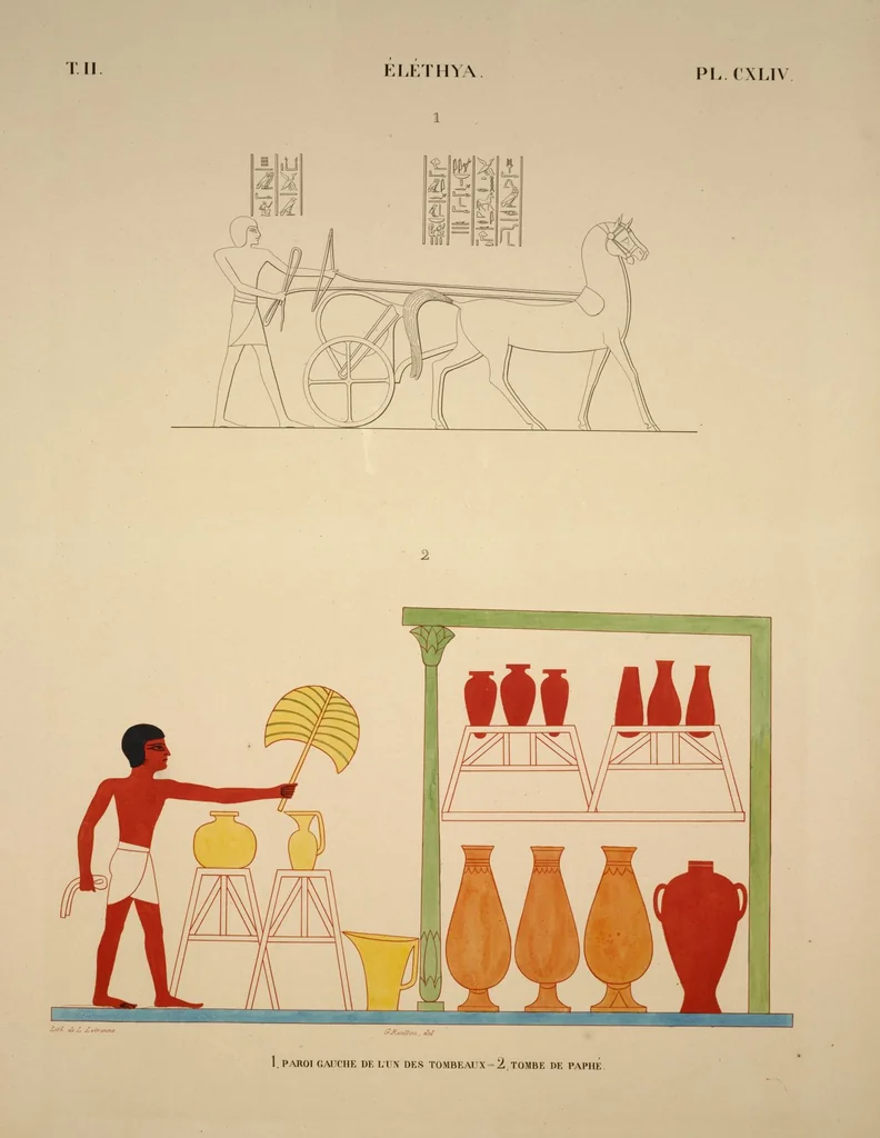An illustration from Monuments de l'Égypte et de la Nubie, d'après les dessins exécutés sur les lieux sous la direction de Champollion-le-jeune, et les descriptions autographes qu'il en a rédigées; pub. sous les auspices de M. Guizot et de M. Thiers ... par une commission spéciale. Planches, 1835, leaf 166