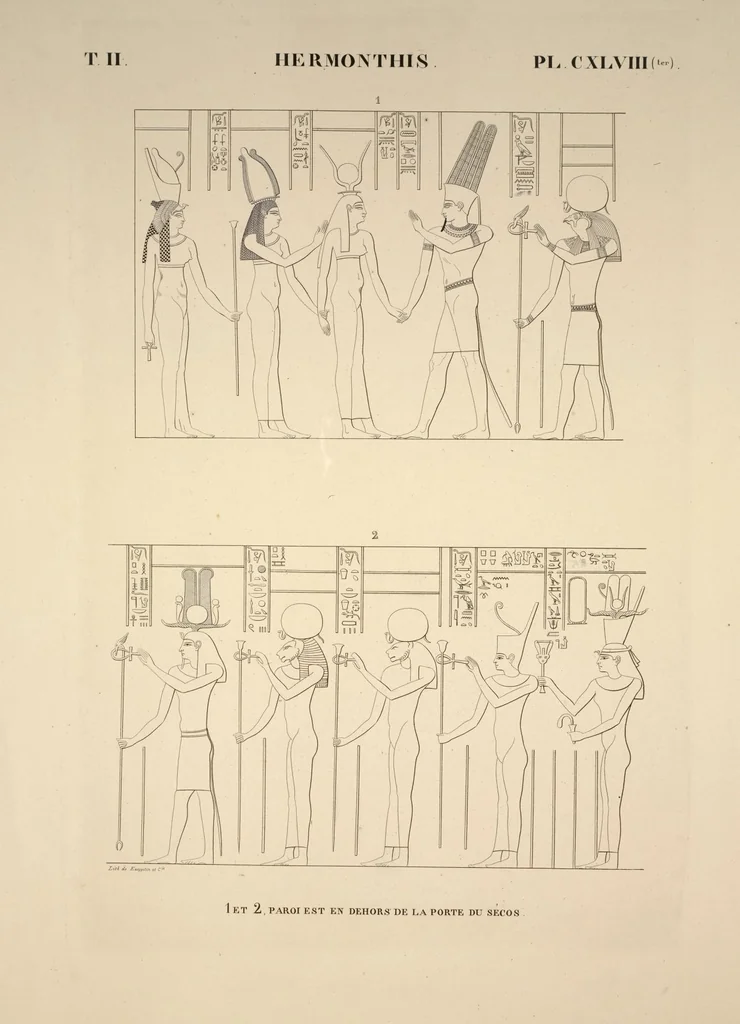 An illustration from Monuments de l'Égypte et de la Nubie, d'après les dessins exécutés sur les lieux sous la direction de Champollion-le-jeune, et les descriptions autographes qu'il en a rédigées; pub. sous les auspices de M. Guizot et de M. Thiers ... par une commission spéciale. Planches, 1835, leaf 179