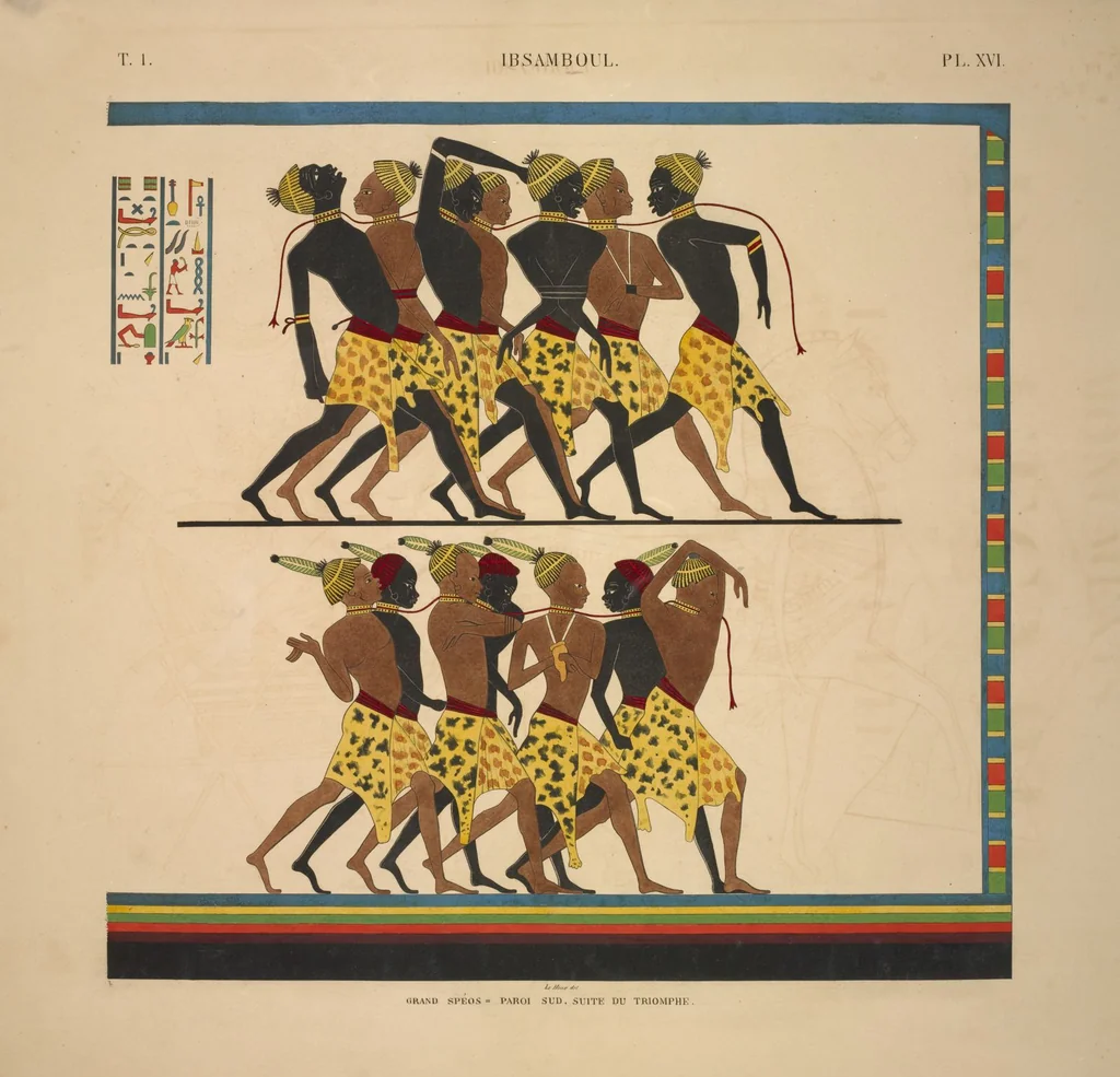 An illustration from Monuments de l'Égypte et de la Nubie, d'après les dessins exécutés sur les lieux sous la direction de Champollion-le-jeune, et les descriptions autographes qu'il en a rédigées; pub. sous les auspices de M. Guizot et de M. Thiers ... par une commission spéciale. Planches, 1835, leaf 18