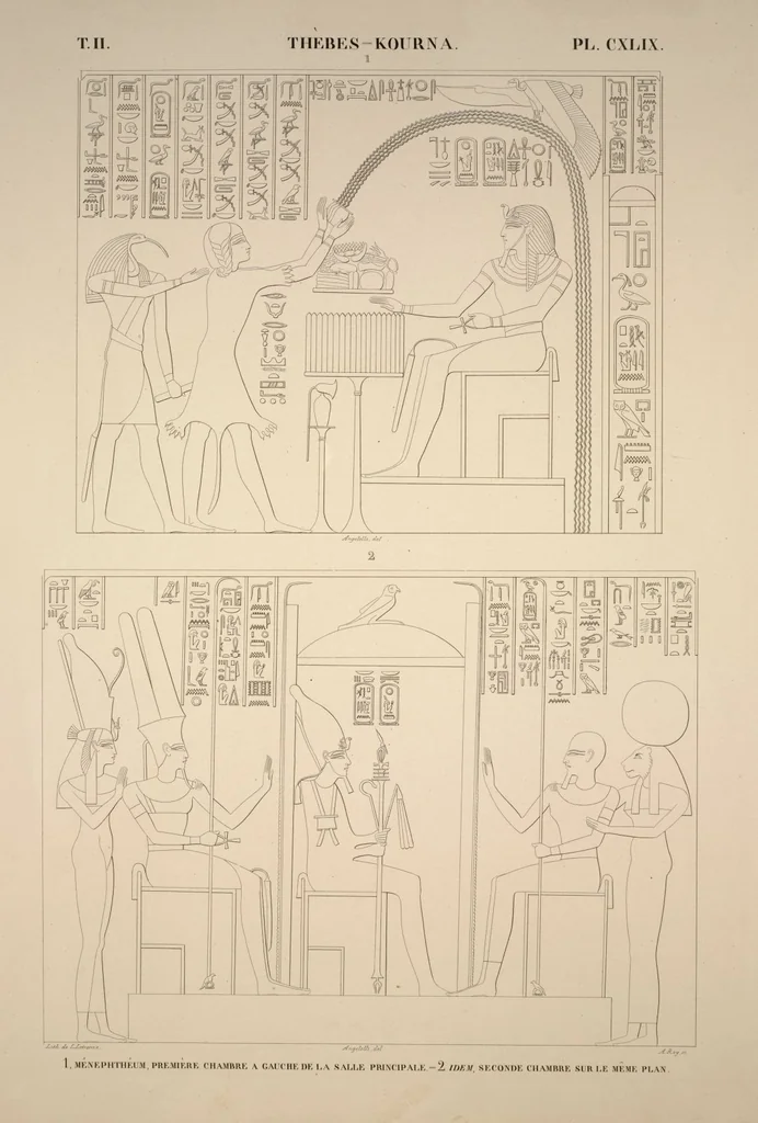 An illustration from Monuments de l'Égypte et de la Nubie, d'après les dessins exécutés sur les lieux sous la direction de Champollion-le-jeune, et les descriptions autographes qu'il en a rédigées; pub. sous les auspices de M. Guizot et de M. Thiers ... par une commission spéciale. Planches, 1835, leaf 180
