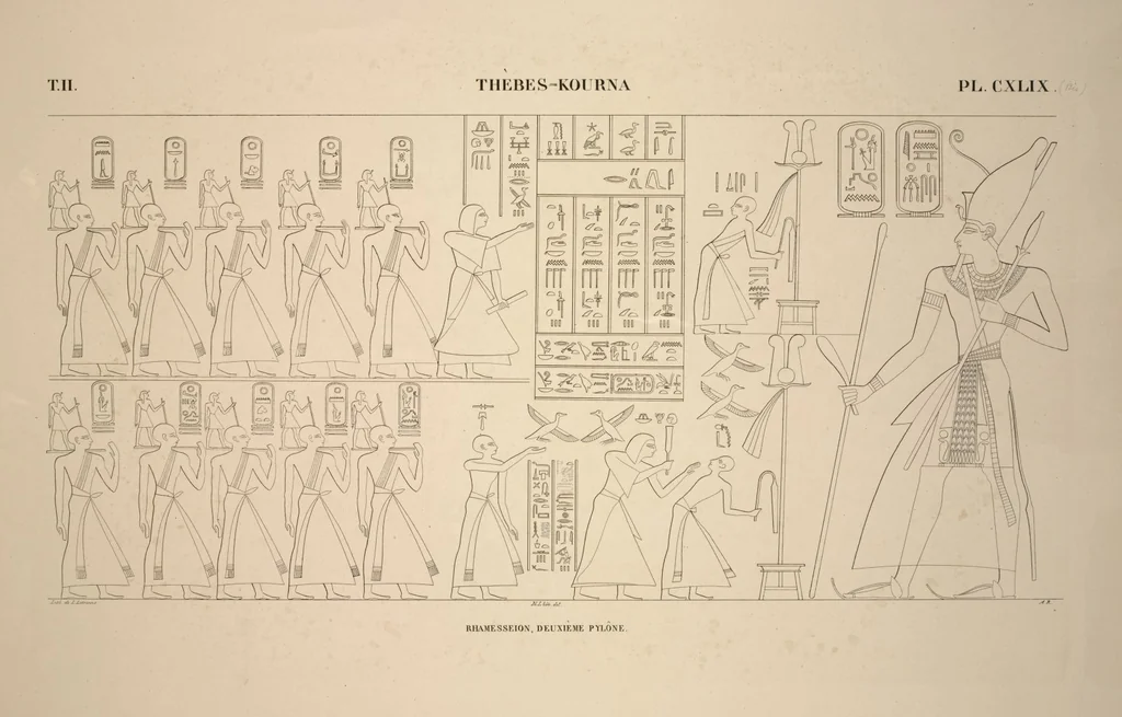 An illustration from Monuments de l'Égypte et de la Nubie, d'après les dessins exécutés sur les lieux sous la direction de Champollion-le-jeune, et les descriptions autographes qu'il en a rédigées; pub. sous les auspices de M. Guizot et de M. Thiers ... par une commission spéciale. Planches, 1835, leaf 181
