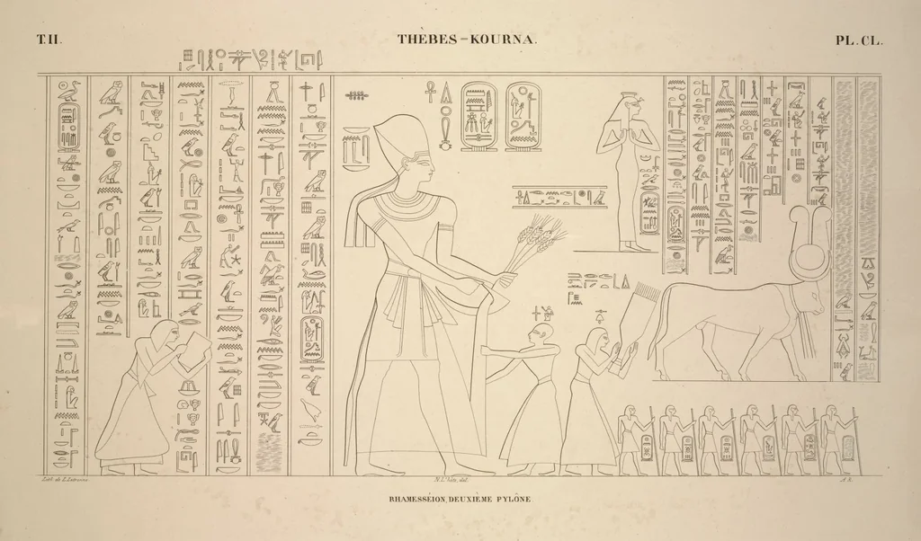 An illustration from Monuments de l'Égypte et de la Nubie, d'après les dessins exécutés sur les lieux sous la direction de Champollion-le-jeune, et les descriptions autographes qu'il en a rédigées; pub. sous les auspices de M. Guizot et de M. Thiers ... par une commission spéciale. Planches, 1835, leaf 182