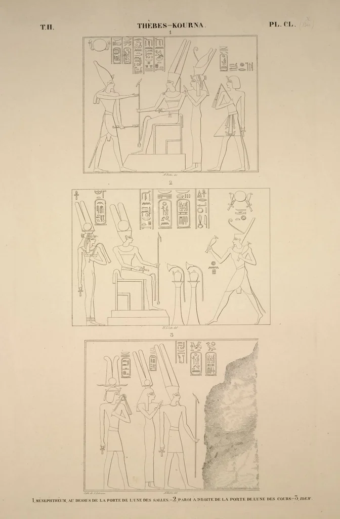 An illustration from Monuments de l'Égypte et de la Nubie, d'après les dessins exécutés sur les lieux sous la direction de Champollion-le-jeune, et les descriptions autographes qu'il en a rédigées; pub. sous les auspices de M. Guizot et de M. Thiers ... par une commission spéciale. Planches, 1835, leaf 183