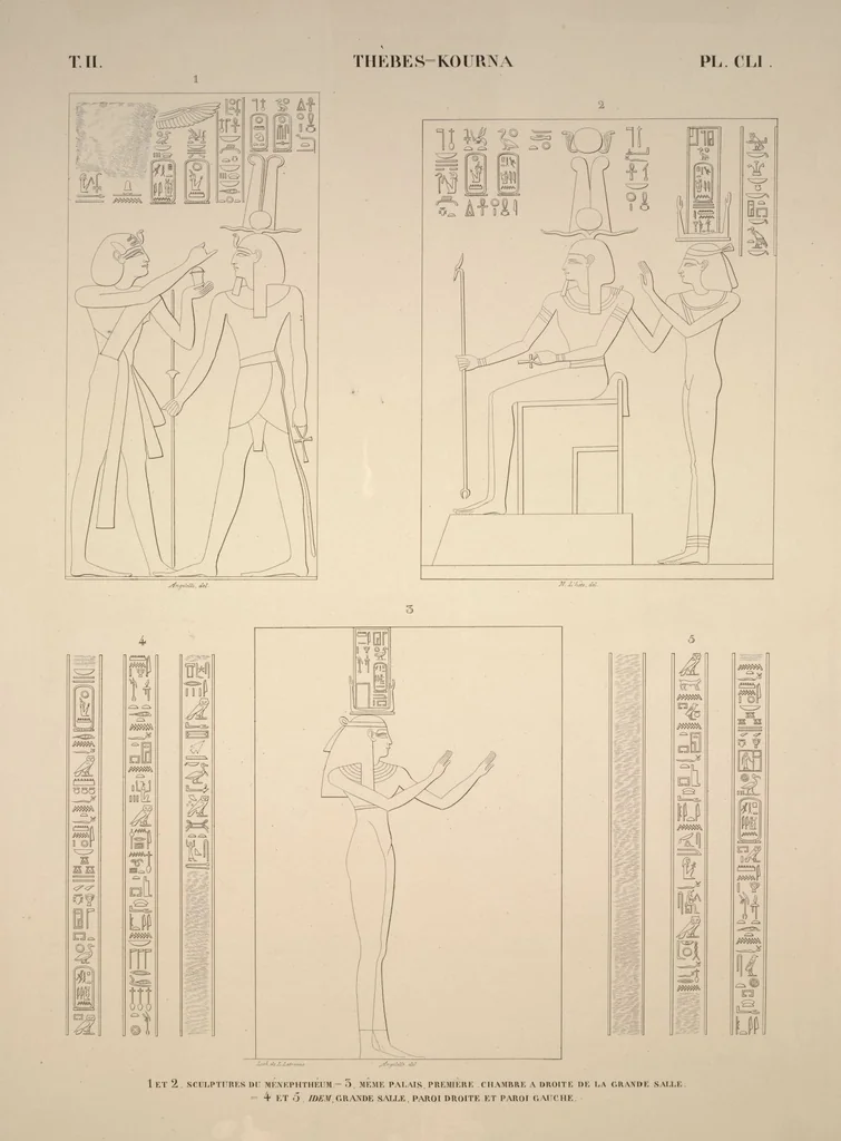 An illustration from Monuments de l'Égypte et de la Nubie, d'après les dessins exécutés sur les lieux sous la direction de Champollion-le-jeune, et les descriptions autographes qu'il en a rédigées; pub. sous les auspices de M. Guizot et de M. Thiers ... par une commission spéciale. Planches, 1835, leaf 186