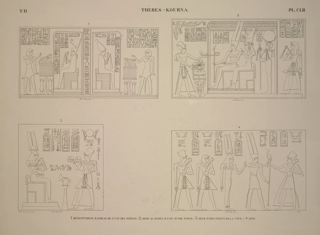 An illustration from Monuments de l'Égypte et de la Nubie, d'après les dessins exécutés sur les lieux sous la direction de Champollion-le-jeune, et les descriptions autographes qu'il en a rédigées; pub. sous les auspices de M. Guizot et de M. Thiers ... par une commission spéciale. Planches, 1835, leaf 187