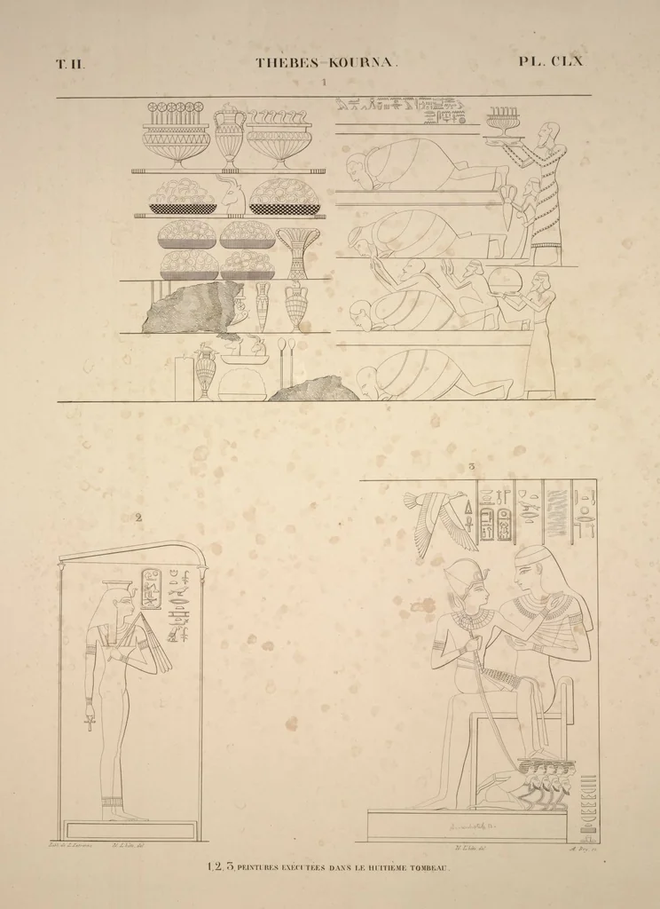 An illustration from Monuments de l'Égypte et de la Nubie, d'après les dessins exécutés sur les lieux sous la direction de Champollion-le-jeune, et les descriptions autographes qu'il en a rédigées; pub. sous les auspices de M. Guizot et de M. Thiers ... par une commission spéciale. Planches, 1835, leaf 195
