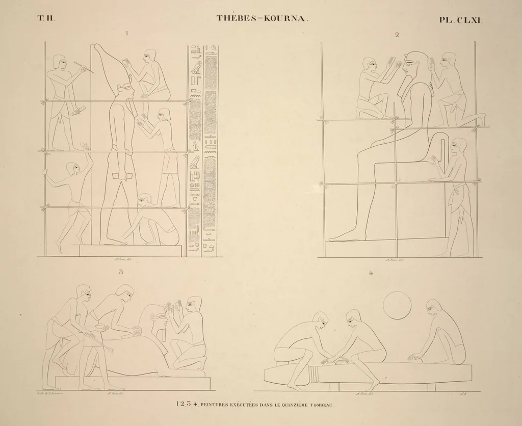 An illustration from Monuments de l'Égypte et de la Nubie, d'après les dessins exécutés sur les lieux sous la direction de Champollion-le-jeune, et les descriptions autographes qu'il en a rédigées; pub. sous les auspices de M. Guizot et de M. Thiers ... par une commission spéciale. Planches, 1835, leaf 196