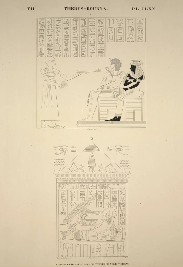 An illustration from Monuments de l'Égypte et de la Nubie, d'après les dessins exécutés sur les lieux sous la direction de Champollion-le-jeune, et les descriptions autographes qu'il en a rédigées; pub. sous les auspices de M. Guizot et de M. Thiers ... par une commission spéciale. Planches, 1835, leaf 205