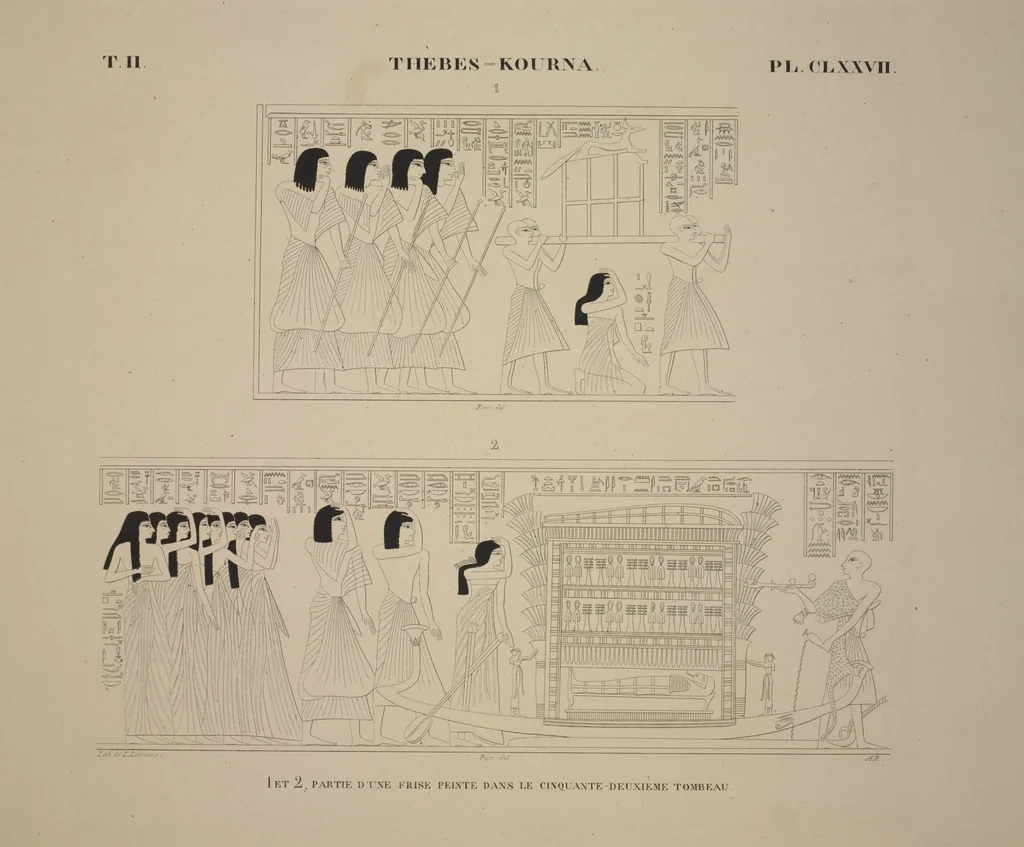 An illustration from Monuments de l'Égypte et de la Nubie, d'après les dessins exécutés sur les lieux sous la direction de Champollion-le-jeune, et les descriptions autographes qu'il en a rédigées; pub. sous les auspices de M. Guizot et de M. Thiers ... par une commission spéciale. Planches, 1835, leaf 212