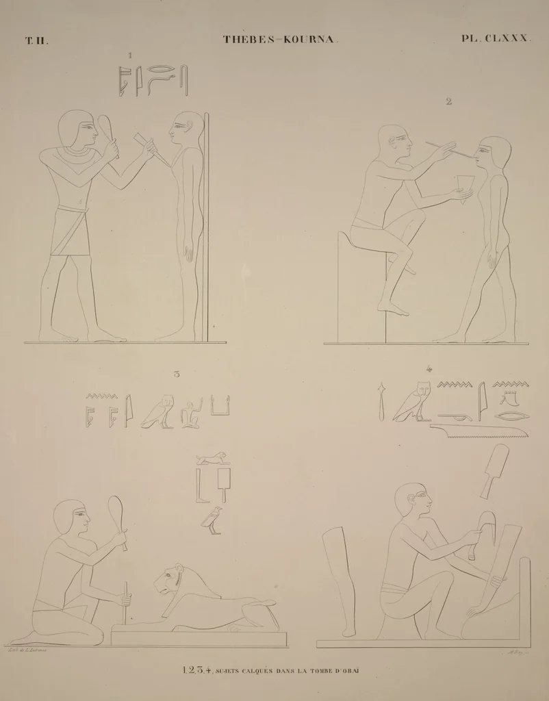 An illustration from Monuments de l'Égypte et de la Nubie, d'après les dessins exécutés sur les lieux sous la direction de Champollion-le-jeune, et les descriptions autographes qu'il en a rédigées; pub. sous les auspices de M. Guizot et de M. Thiers ... par une commission spéciale. Planches, 1835, leaf 214