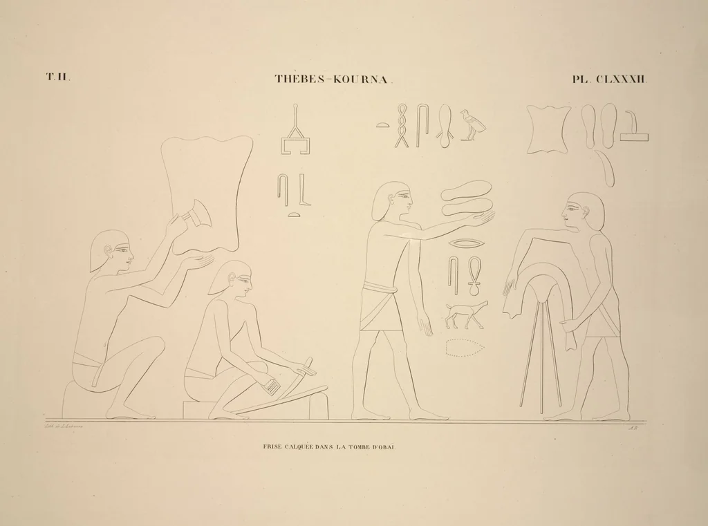 An illustration from Monuments de l'Égypte et de la Nubie, d'après les dessins exécutés sur les lieux sous la direction de Champollion-le-jeune, et les descriptions autographes qu'il en a rédigées; pub. sous les auspices de M. Guizot et de M. Thiers ... par une commission spéciale. Planches, 1835, leaf 216