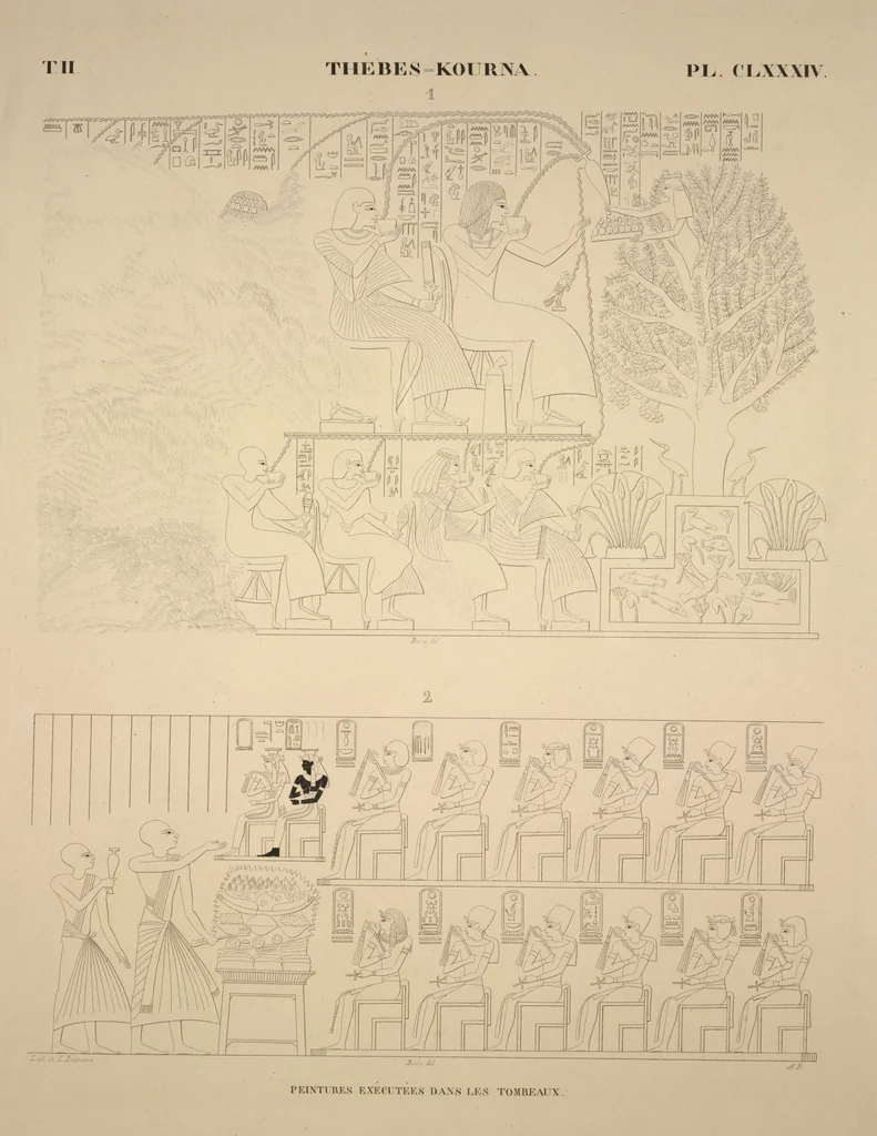 An illustration from Monuments de l'Égypte et de la Nubie, d'après les dessins exécutés sur les lieux sous la direction de Champollion-le-jeune, et les descriptions autographes qu'il en a rédigées; pub. sous les auspices de M. Guizot et de M. Thiers ... par une commission spéciale. Planches, 1835, leaf 218