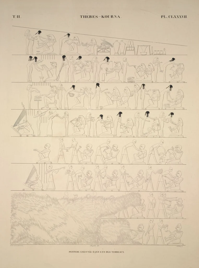 An illustration from Monuments de l'Égypte et de la Nubie, d'après les dessins exécutés sur les lieux sous la direction de Champollion-le-jeune, et les descriptions autographes qu'il en a rédigées; pub. sous les auspices de M. Guizot et de M. Thiers ... par une commission spéciale. Planches, 1835, leaf 221