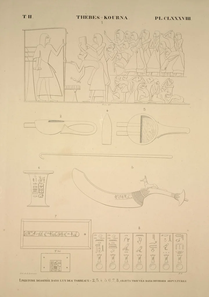 An illustration from Monuments de l'Égypte et de la Nubie, d'après les dessins exécutés sur les lieux sous la direction de Champollion-le-jeune, et les descriptions autographes qu'il en a rédigées; pub. sous les auspices de M. Guizot et de M. Thiers ... par une commission spéciale. Planches, 1835, leaf 222