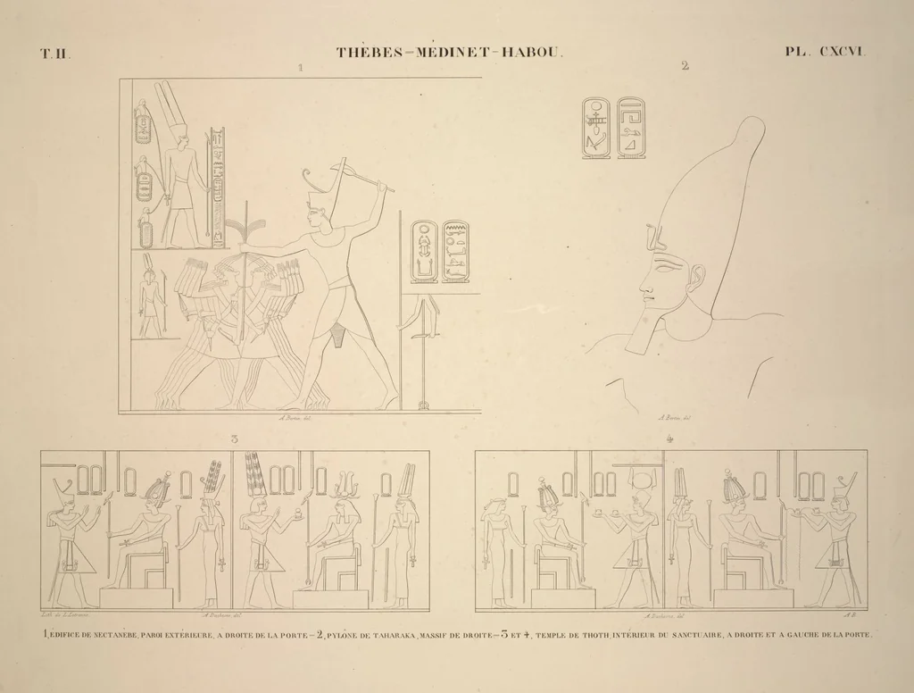 An illustration from Monuments de l'Égypte et de la Nubie, d'après les dessins exécutés sur les lieux sous la direction de Champollion-le-jeune, et les descriptions autographes qu'il en a rédigées; pub. sous les auspices de M. Guizot et de M. Thiers ... par une commission spéciale. Planches, 1835, leaf 231