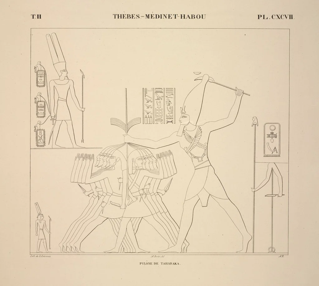 An illustration from Monuments de l'Égypte et de la Nubie, d'après les dessins exécutés sur les lieux sous la direction de Champollion-le-jeune, et les descriptions autographes qu'il en a rédigées; pub. sous les auspices de M. Guizot et de M. Thiers ... par une commission spéciale. Planches, 1835, leaf 232