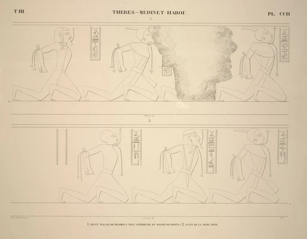 An illustration from Monuments de l'Égypte et de la Nubie, d'après les dessins exécutés sur les lieux sous la direction de Champollion-le-jeune, et les descriptions autographes qu'il en a rédigées; pub. sous les auspices de M. Guizot et de M. Thiers ... par une commission spéciale. Planches, 1835, leaf 238
