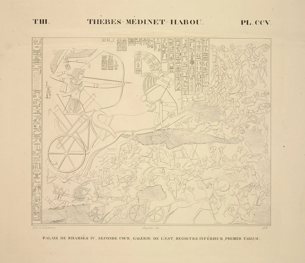 An illustration from Monuments de l'Égypte et de la Nubie, d'après les dessins exécutés sur les lieux sous la direction de Champollion-le-jeune, et les descriptions autographes qu'il en a rédigées; pub. sous les auspices de M. Guizot et de M. Thiers ... par une commission spéciale. Planches, 1835, leaf 241