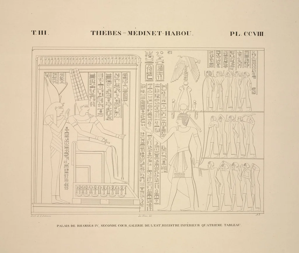 An illustration from Monuments de l'Égypte et de la Nubie, d'après les dessins exécutés sur les lieux sous la direction de Champollion-le-jeune, et les descriptions autographes qu'il en a rédigées; pub. sous les auspices de M. Guizot et de M. Thiers ... par une commission spéciale. Planches, 1835, leaf 244
