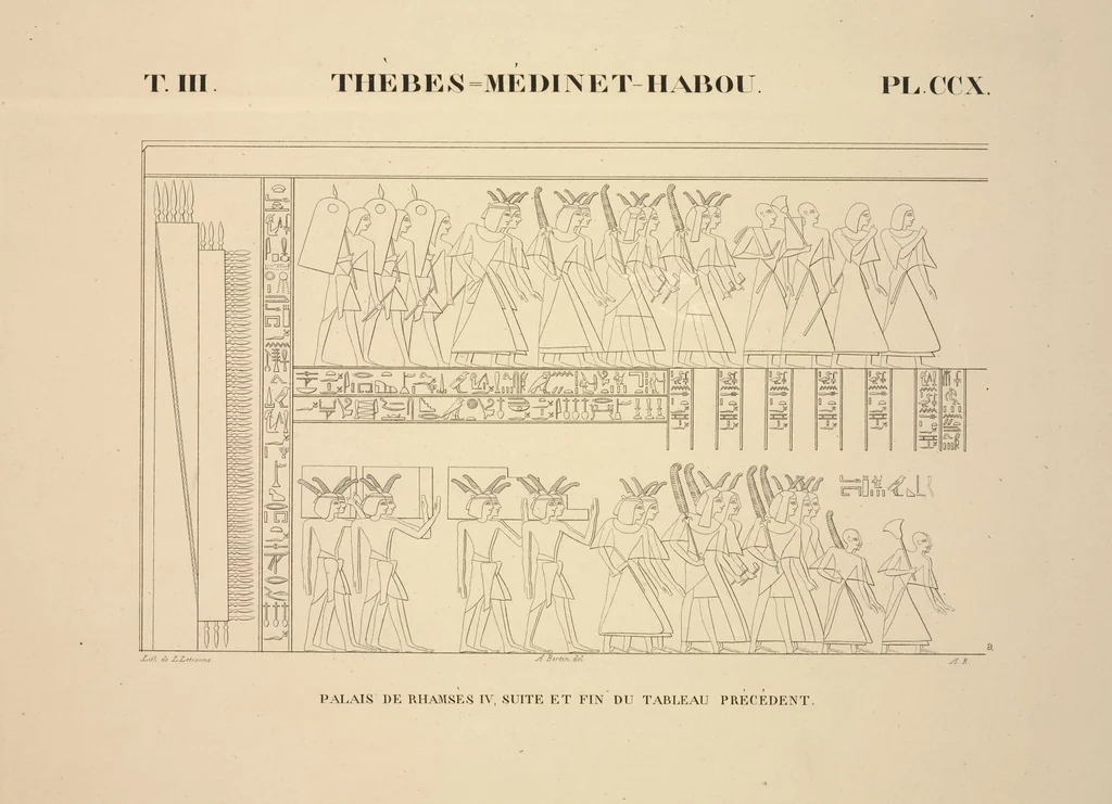 An illustration from Monuments de l'Égypte et de la Nubie, d'après les dessins exécutés sur les lieux sous la direction de Champollion-le-jeune, et les descriptions autographes qu'il en a rédigées; pub. sous les auspices de M. Guizot et de M. Thiers ... par une commission spéciale. Planches, 1835, leaf 246