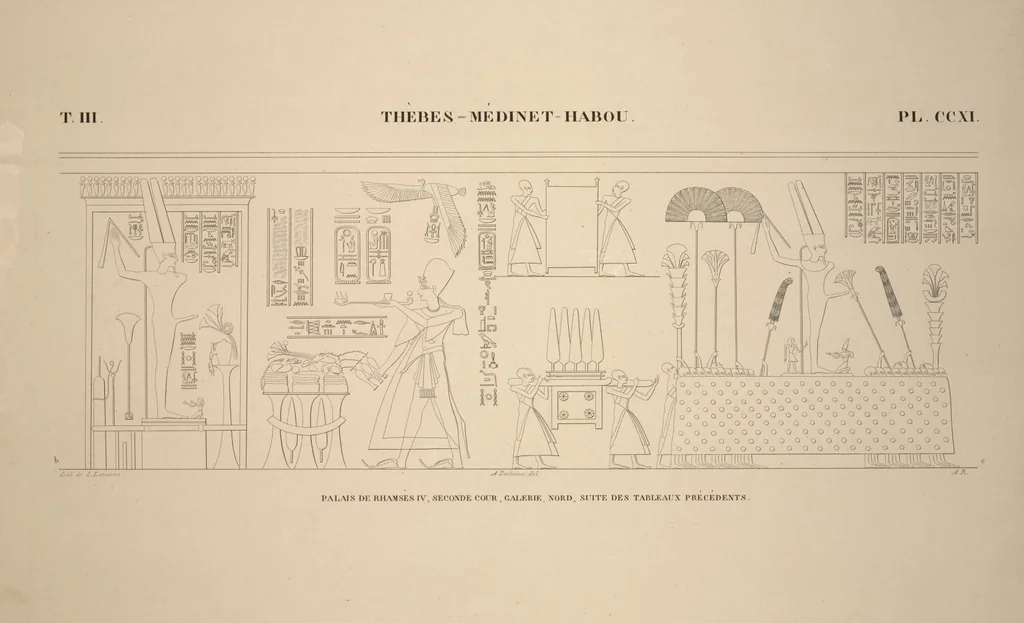 An illustration from Monuments de l'Égypte et de la Nubie, d'après les dessins exécutés sur les lieux sous la direction de Champollion-le-jeune, et les descriptions autographes qu'il en a rédigées; pub. sous les auspices de M. Guizot et de M. Thiers ... par une commission spéciale. Planches, 1835, leaf 247