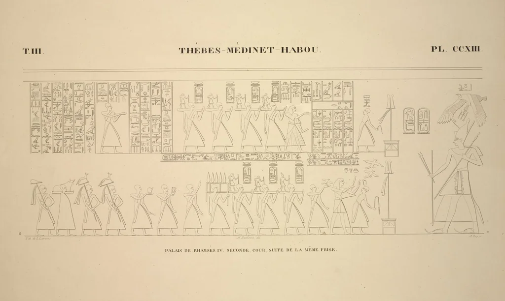 An illustration from Monuments de l'Égypte et de la Nubie, d'après les dessins exécutés sur les lieux sous la direction de Champollion-le-jeune, et les descriptions autographes qu'il en a rédigées; pub. sous les auspices de M. Guizot et de M. Thiers ... par une commission spéciale. Planches, 1835, leaf 249