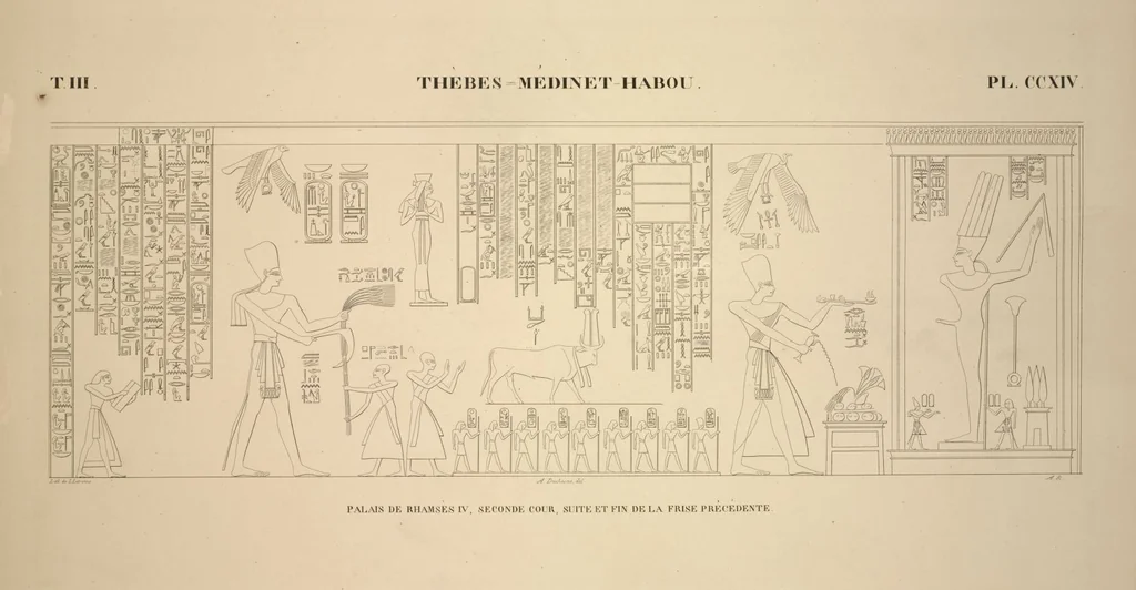 An illustration from Monuments de l'Égypte et de la Nubie, d'après les dessins exécutés sur les lieux sous la direction de Champollion-le-jeune, et les descriptions autographes qu'il en a rédigées; pub. sous les auspices de M. Guizot et de M. Thiers ... par une commission spéciale. Planches, 1835, leaf 250