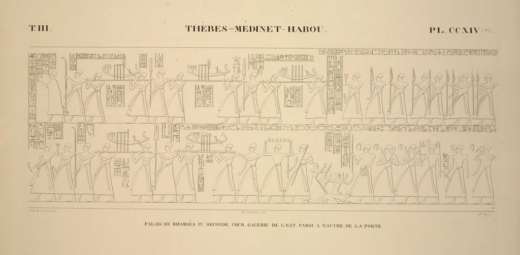An illustration from Monuments de l'Égypte et de la Nubie, d'après les dessins exécutés sur les lieux sous la direction de Champollion-le-jeune, et les descriptions autographes qu'il en a rédigées; pub. sous les auspices de M. Guizot et de M. Thiers ... par une commission spéciale. Planches, 1835, leaf 251