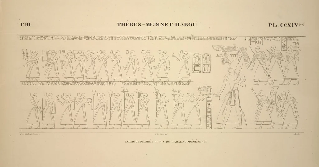 An illustration from Monuments de l'Égypte et de la Nubie, d'après les dessins exécutés sur les lieux sous la direction de Champollion-le-jeune, et les descriptions autographes qu'il en a rédigées; pub. sous les auspices de M. Guizot et de M. Thiers ... par une commission spéciale. Planches, 1835, leaf 252
