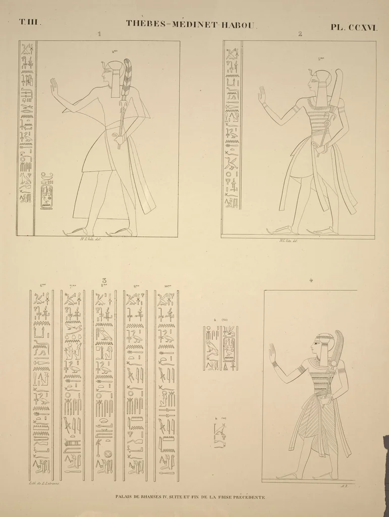 An illustration from Monuments de l'Égypte et de la Nubie, d'après les dessins exécutés sur les lieux sous la direction de Champollion-le-jeune, et les descriptions autographes qu'il en a rédigées; pub. sous les auspices de M. Guizot et de M. Thiers ... par une commission spéciale. Planches, 1835, leaf 254