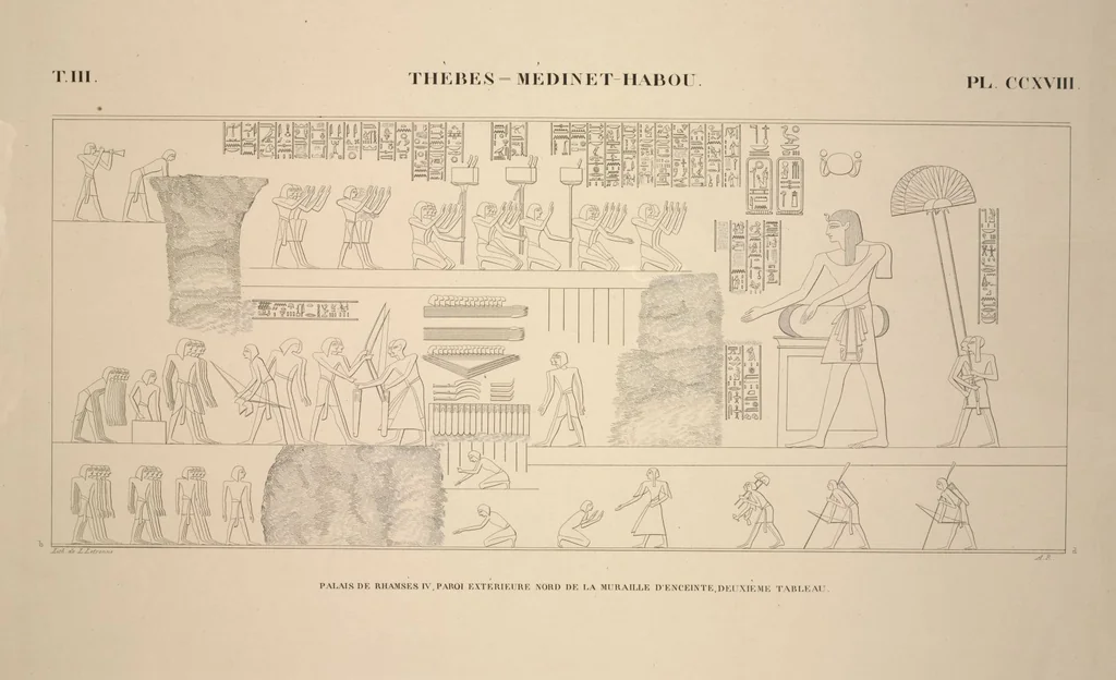 An illustration from Monuments de l'Égypte et de la Nubie, d'après les dessins exécutés sur les lieux sous la direction de Champollion-le-jeune, et les descriptions autographes qu'il en a rédigées; pub. sous les auspices de M. Guizot et de M. Thiers ... par une commission spéciale. Planches, 1835, leaf 256