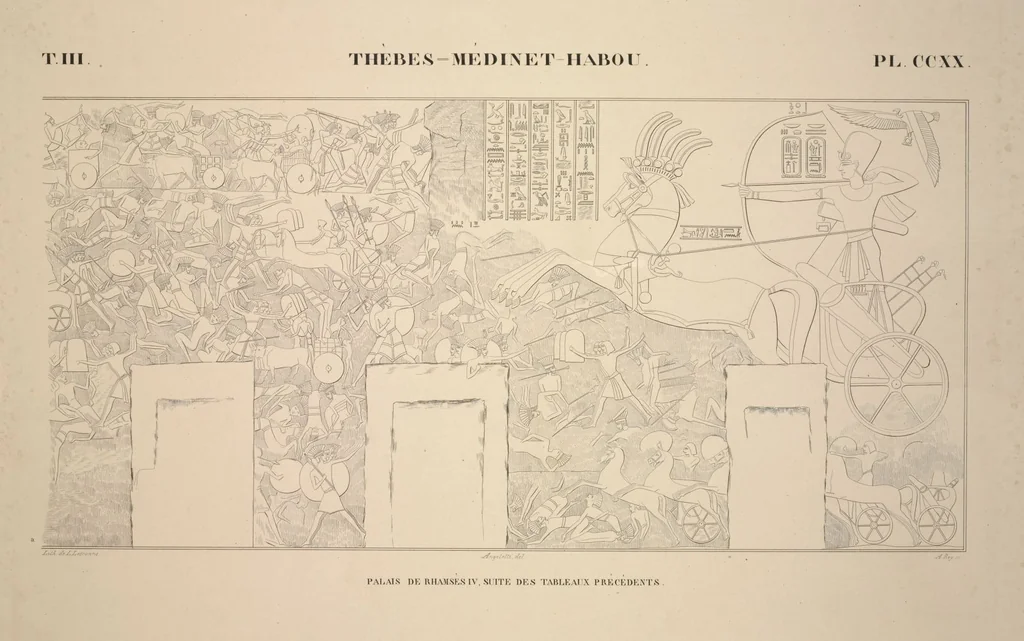An illustration from Monuments de l'Égypte et de la Nubie, d'après les dessins exécutés sur les lieux sous la direction de Champollion-le-jeune, et les descriptions autographes qu'il en a rédigées; pub. sous les auspices de M. Guizot et de M. Thiers ... par une commission spéciale. Planches, 1835, leaf 258