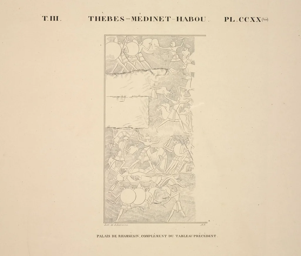 An illustration from Monuments de l'Égypte et de la Nubie, d'après les dessins exécutés sur les lieux sous la direction de Champollion-le-jeune, et les descriptions autographes qu'il en a rédigées; pub. sous les auspices de M. Guizot et de M. Thiers ... par une commission spéciale. Planches, 1835, leaf 259