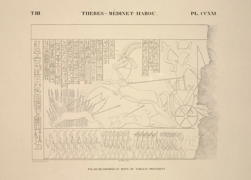 An illustration from Monuments de l'Égypte et de la Nubie, d'après les dessins exécutés sur les lieux sous la direction de Champollion-le-jeune, et les descriptions autographes qu'il en a rédigées; pub. sous les auspices de M. Guizot et de M. Thiers ... par une commission spéciale. Planches, 1835, leaf 260
