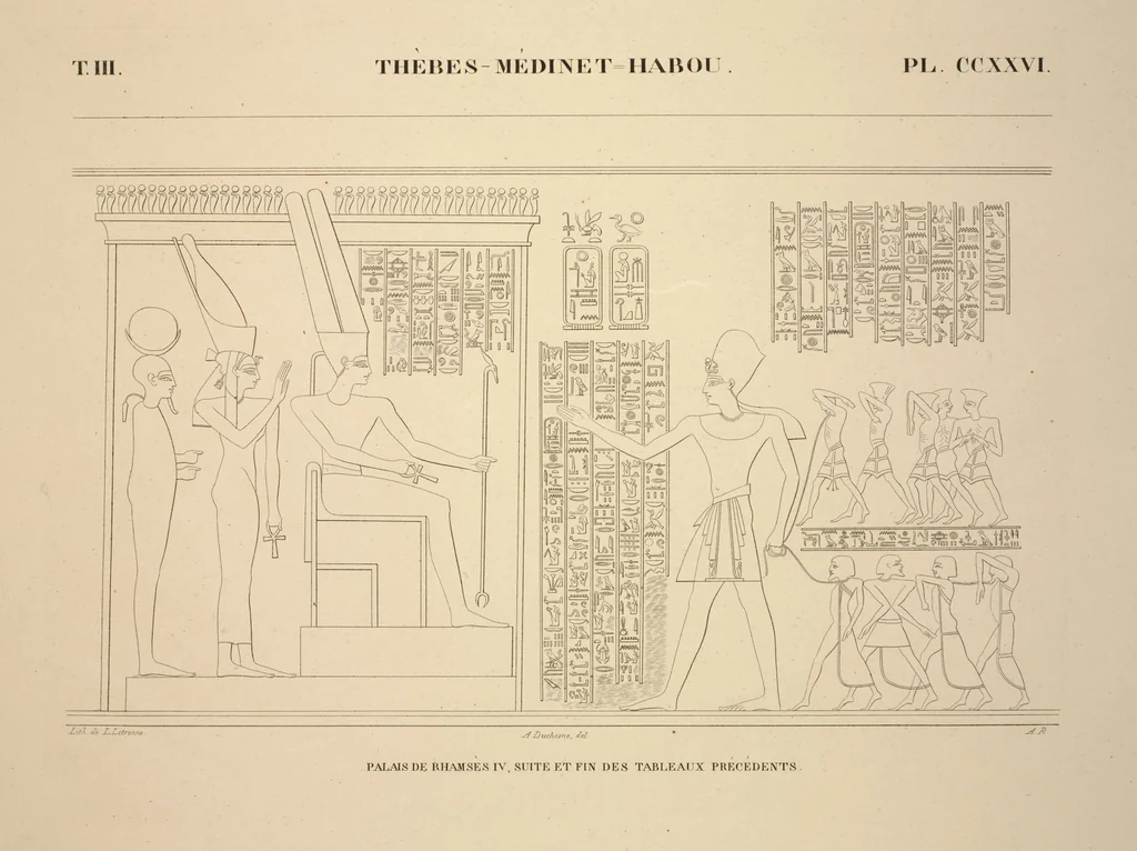An illustration from Monuments de l'Égypte et de la Nubie, d'après les dessins exécutés sur les lieux sous la direction de Champollion-le-jeune, et les descriptions autographes qu'il en a rédigées; pub. sous les auspices de M. Guizot et de M. Thiers ... par une commission spéciale. Planches, 1835, leaf 265