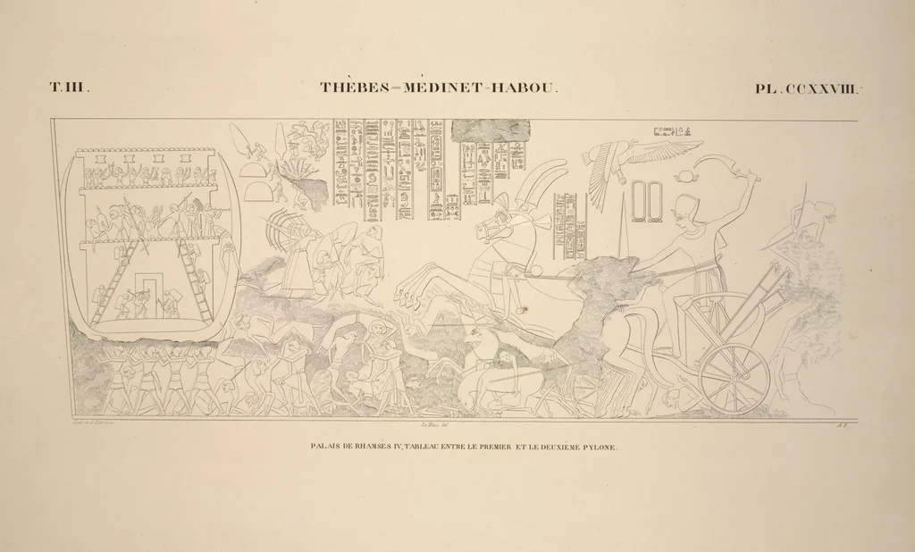 An illustration from Monuments de l'Égypte et de la Nubie, d'après les dessins exécutés sur les lieux sous la direction de Champollion-le-jeune, et les descriptions autographes qu'il en a rédigées; pub. sous les auspices de M. Guizot et de M. Thiers ... par une commission spéciale. Planches, 1835, leaf 267