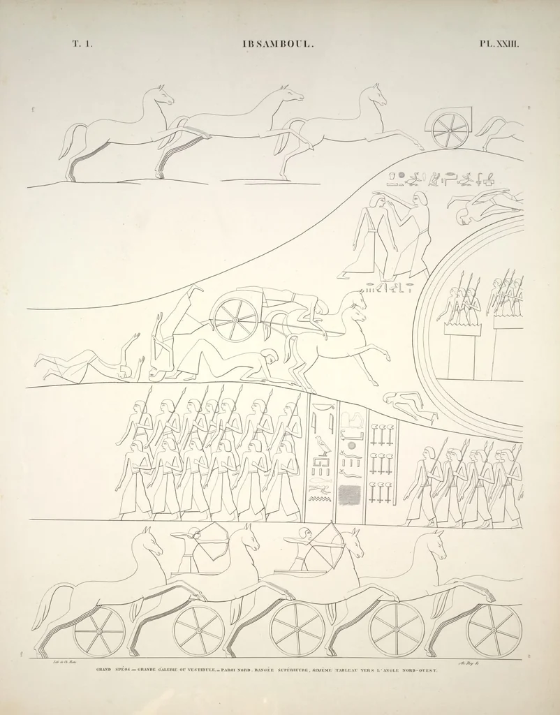 An illustration from Monuments de l'Égypte et de la Nubie, d'après les dessins exécutés sur les lieux sous la direction de Champollion-le-jeune, et les descriptions autographes qu'il en a rédigées; pub. sous les auspices de M. Guizot et de M. Thiers ... par une commission spéciale. Planches, 1835, leaf 27