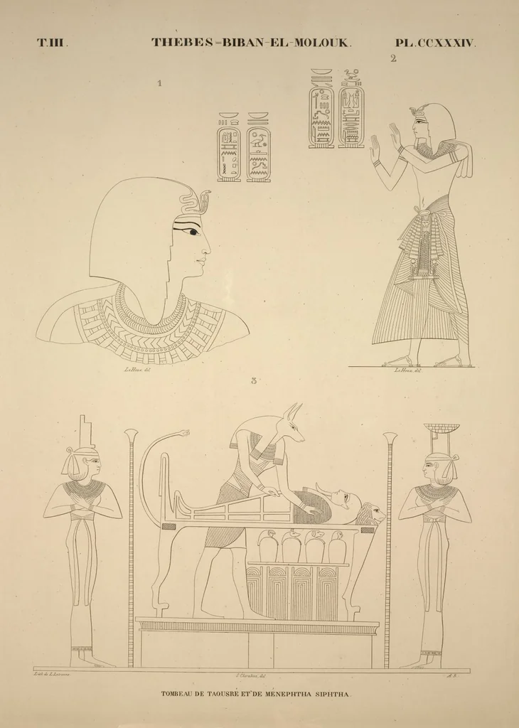 An illustration from Monuments de l'Égypte et de la Nubie, d'après les dessins exécutés sur les lieux sous la direction de Champollion-le-jeune, et les descriptions autographes qu'il en a rédigées; pub. sous les auspices de M. Guizot et de M. Thiers ... par une commission spéciale. Planches, 1835, leaf 274