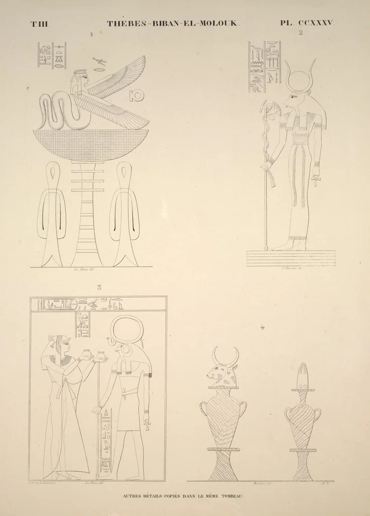 An illustration from Monuments de l'Égypte et de la Nubie, d'après les dessins exécutés sur les lieux sous la direction de Champollion-le-jeune, et les descriptions autographes qu'il en a rédigées; pub. sous les auspices de M. Guizot et de M. Thiers ... par une commission spéciale. Planches, 1835, leaf 275