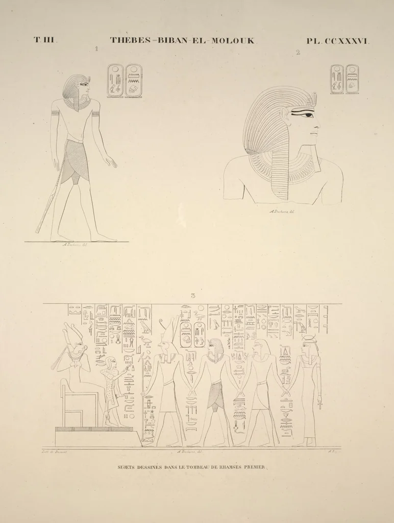 An illustration from Monuments de l'Égypte et de la Nubie, d'après les dessins exécutés sur les lieux sous la direction de Champollion-le-jeune, et les descriptions autographes qu'il en a rédigées; pub. sous les auspices de M. Guizot et de M. Thiers ... par une commission spéciale. Planches, 1835, leaf 276