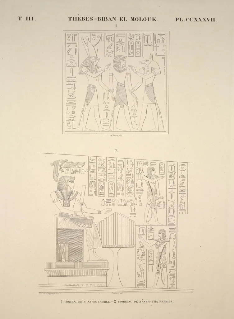 An illustration from Monuments de l'Égypte et de la Nubie, d'après les dessins exécutés sur les lieux sous la direction de Champollion-le-jeune, et les descriptions autographes qu'il en a rédigées; pub. sous les auspices de M. Guizot et de M. Thiers ... par une commission spéciale. Planches, 1835, leaf 277