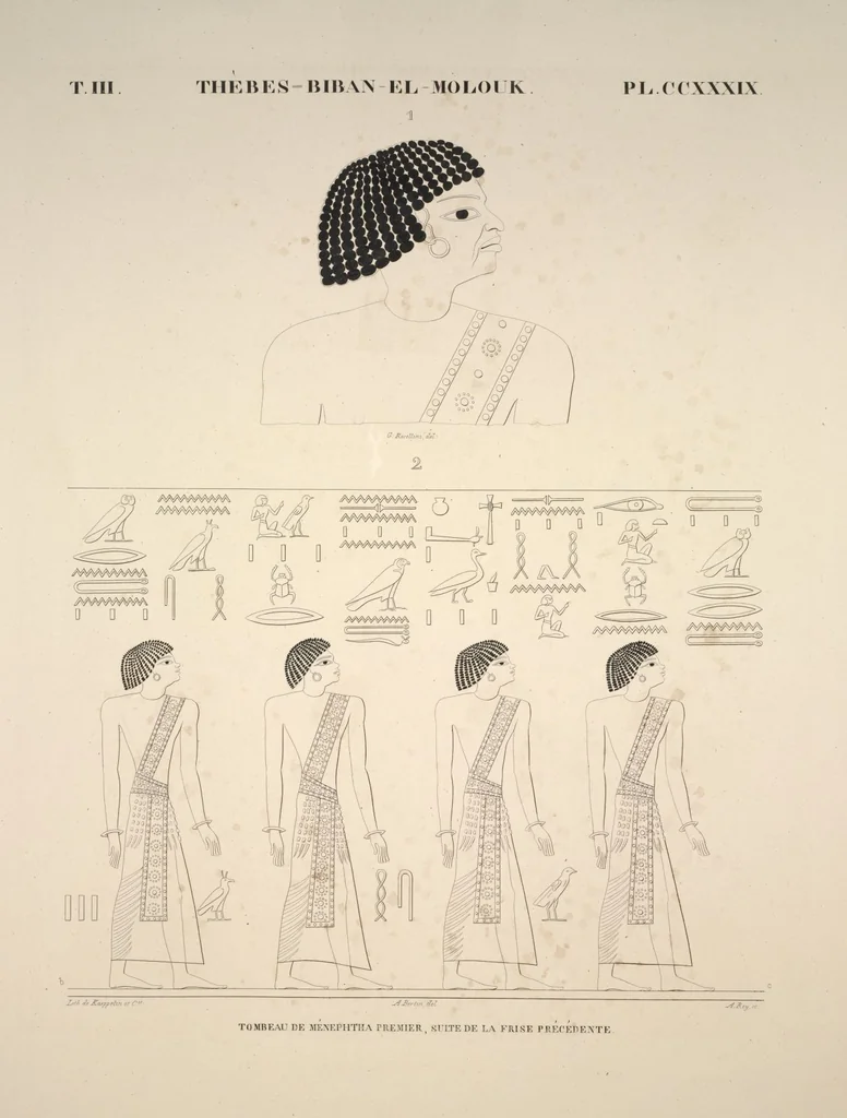 An illustration from Monuments de l'Égypte et de la Nubie, d'après les dessins exécutés sur les lieux sous la direction de Champollion-le-jeune, et les descriptions autographes qu'il en a rédigées; pub. sous les auspices de M. Guizot et de M. Thiers ... par une commission spéciale. Planches, 1835, leaf 279