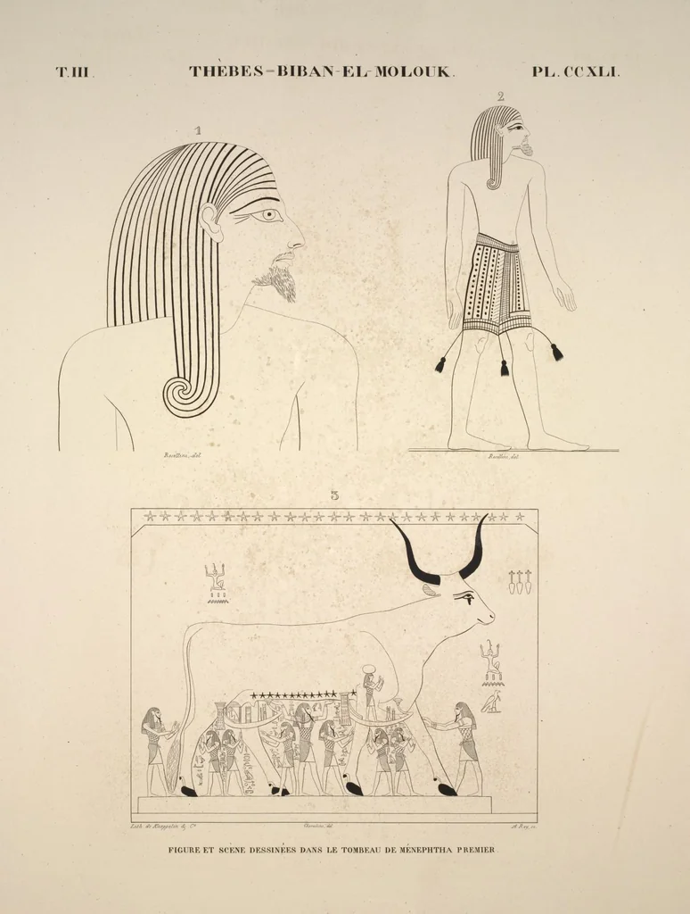 An illustration from Monuments de l'Égypte et de la Nubie, d'après les dessins exécutés sur les lieux sous la direction de Champollion-le-jeune, et les descriptions autographes qu'il en a rédigées; pub. sous les auspices de M. Guizot et de M. Thiers ... par une commission spéciale. Planches, 1835, leaf 281
